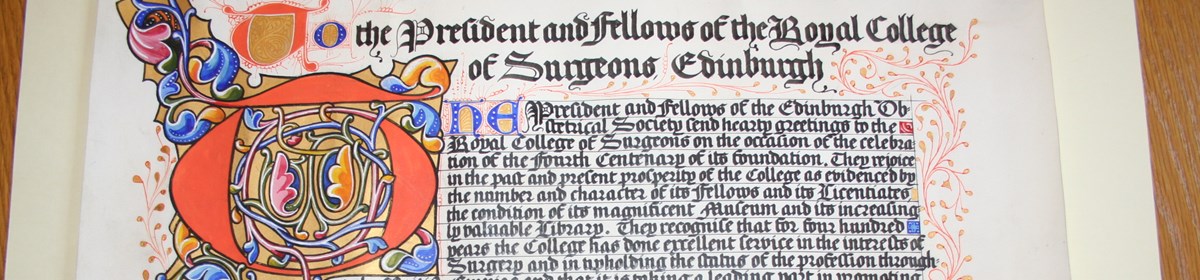 1905 Illuminated congratulatory manuscript presented by the Edinburgh Obstetrical Society 1905 Illuminated congratulatory manuscript presented by the Edinburgh Obstetrical Society